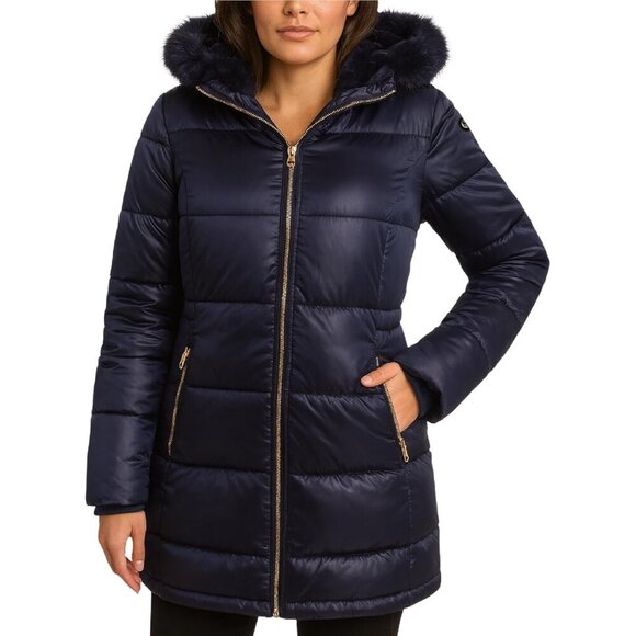 Womens Long Puffer Coat - Quilted Puffer Jacket with Faux Fur Hood - Insulated W